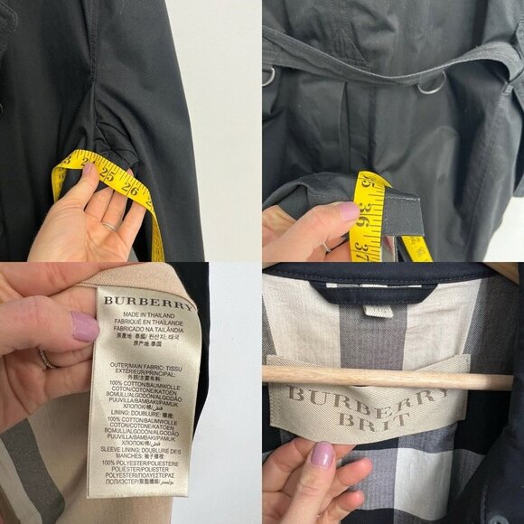 Burberry Brit Men’s Black Double Breasted Plaid Lined  Belt Trench Coat Jacket - Picture 14 of 15